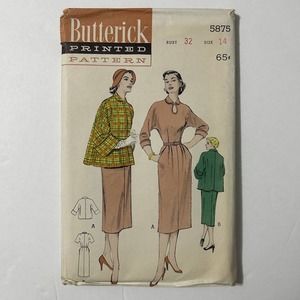 Butterick Vintage Pattern #5875 Dress Jacket Ensemble Size 14‎ Bust 32 HTF